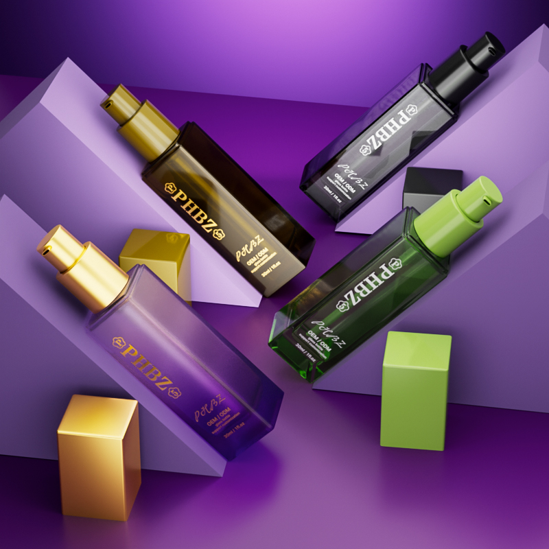 30ml長方形粉底液瓶漸變蒙砂玻璃乳液瓶暗夜紫按壓隔離霜空瓶批發