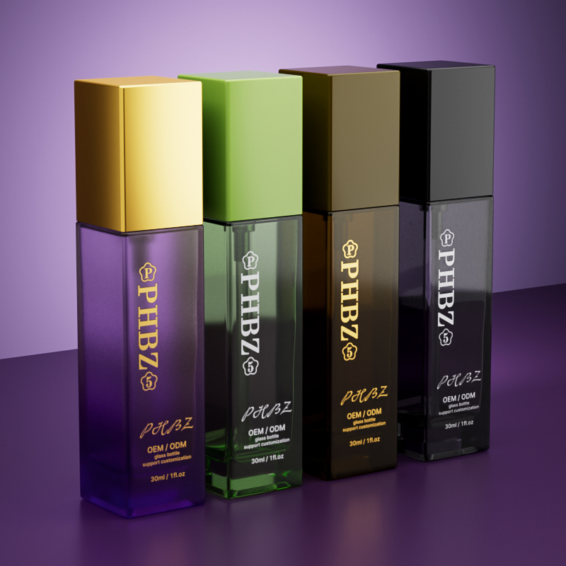 30ml長方形粉底液瓶漸變蒙砂玻璃乳液瓶暗夜紫按壓隔離霜空瓶批發