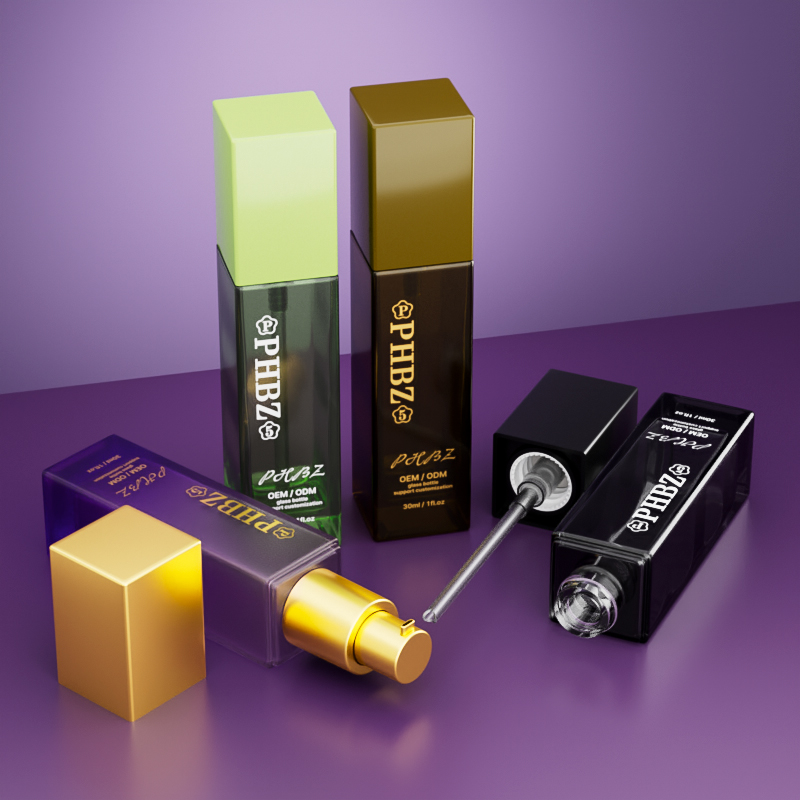 30ml長方形粉底液瓶漸變蒙砂玻璃乳液瓶暗夜紫按壓隔離霜空瓶批發