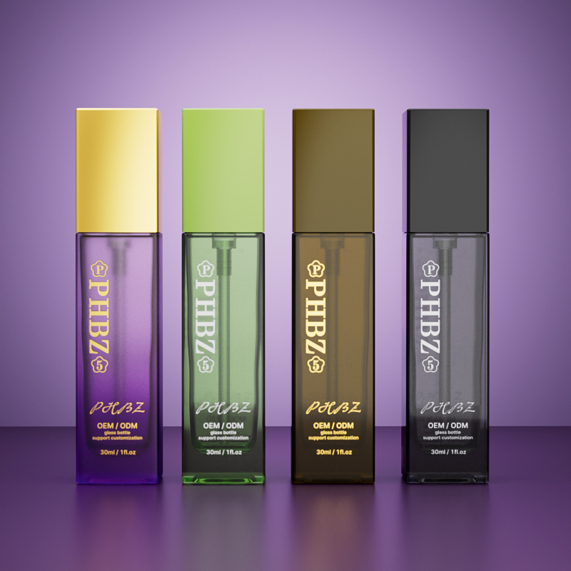 30ml長方形粉底液瓶漸變蒙砂玻璃乳液瓶暗夜紫按壓隔離霜空瓶批發