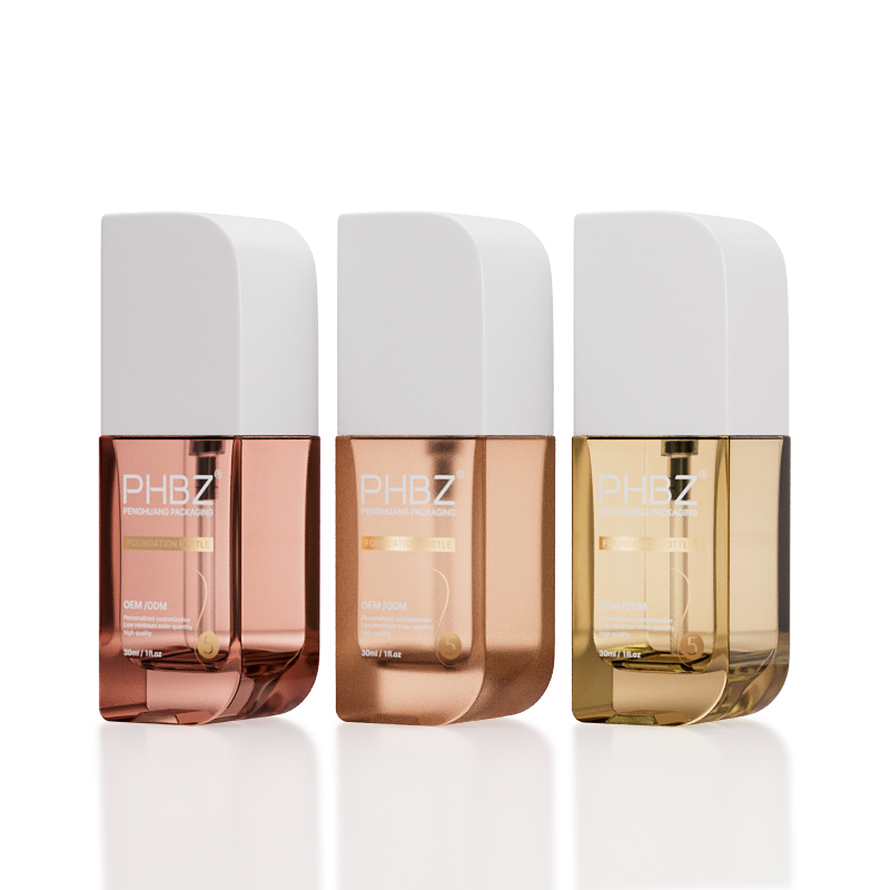 高品質厚底方形乳液瓶30ml玻璃按壓分裝瓶半透蒙砂粉底液瓶批發