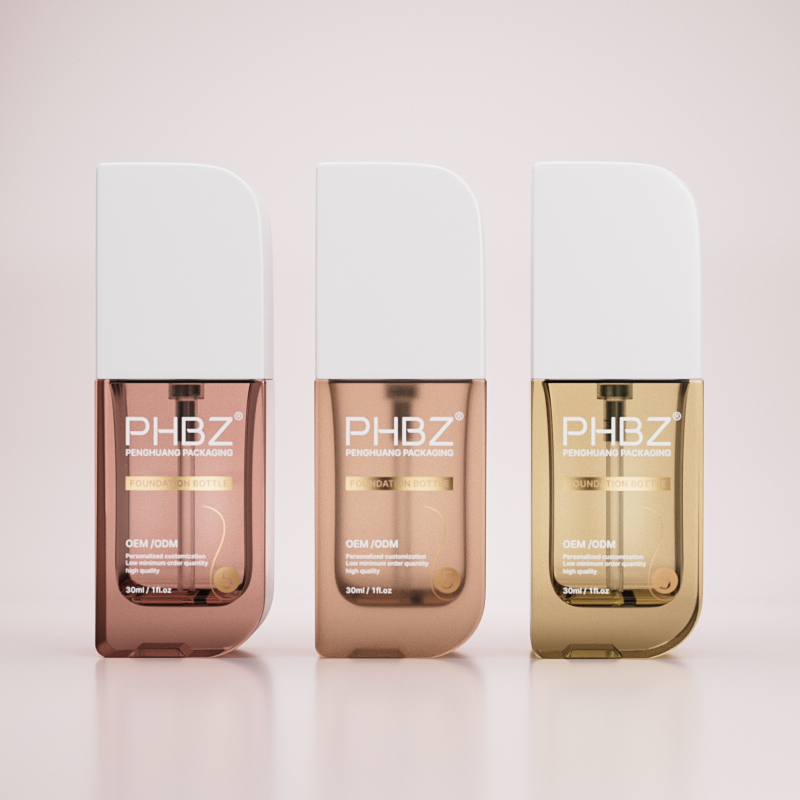 高品質厚底方形乳液瓶30ml玻璃按壓分裝瓶半透蒙砂粉底液瓶批發