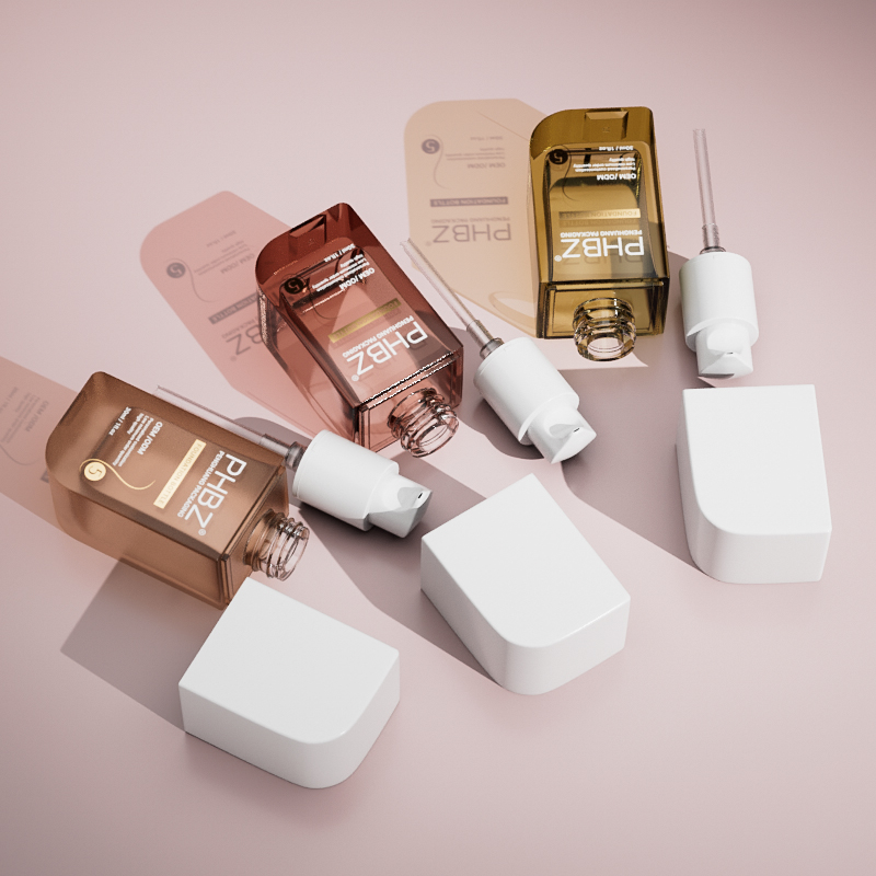 高品質厚底方形乳液瓶30ml玻璃按壓分裝瓶半透蒙砂粉底液瓶批發