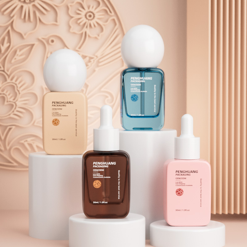 30ml方形粉底液瓶 厚底圓球蓋化妝品精華液按壓泵頭瓶玻璃滴管瓶