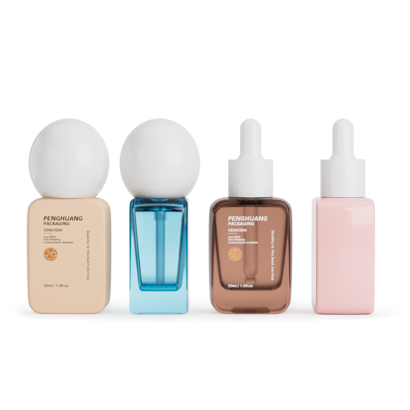30ml方形粉底液瓶 厚底圓球蓋化妝品精華液按壓泵頭瓶玻璃滴管瓶