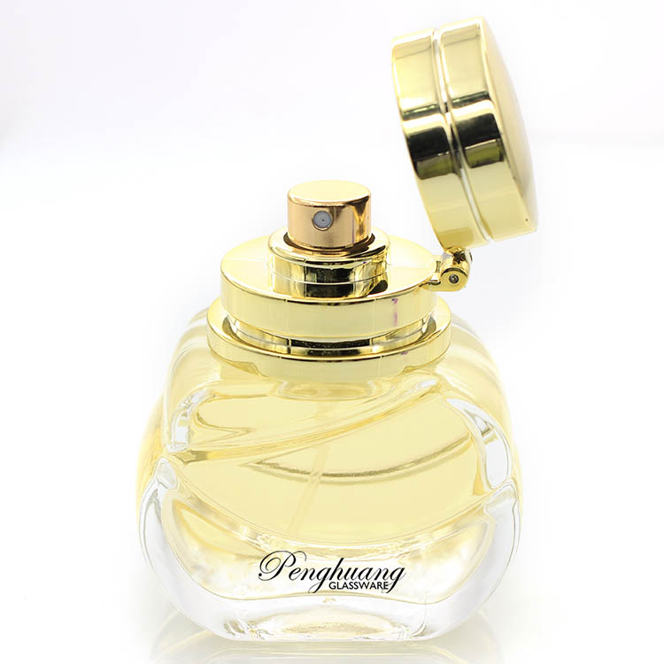 30ml 新款設計配套香水瓶 瓶身扁圓形香水瓶配連體翻蓋