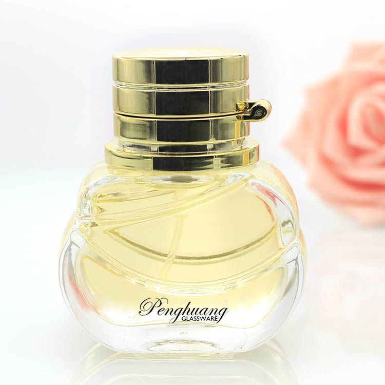 30ml 新款設計配套香水瓶 瓶身扁圓形香水瓶配連體翻蓋