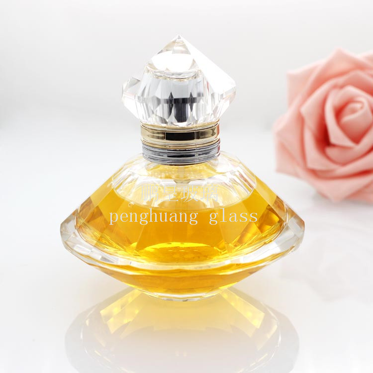 50ml飛碟型高檔拋光水晶玻璃香水瓶配水晶蓋子