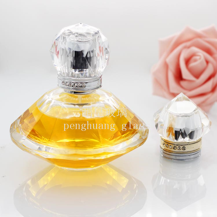 50ml飛碟型高檔拋光水晶玻璃香水瓶配水晶蓋子