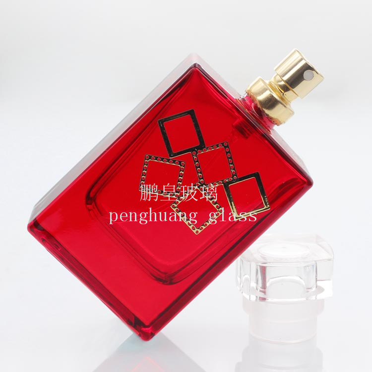 50ml經典方形香水瓶噴漆燙金工藝