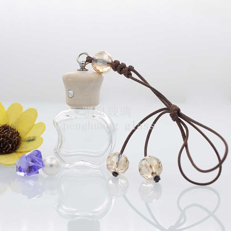 10ml小蘋果汽車掛飾瓶配水晶珠子楓木蓋子