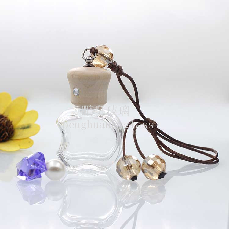 10ml小蘋果汽車掛飾瓶配水晶珠子楓木蓋子