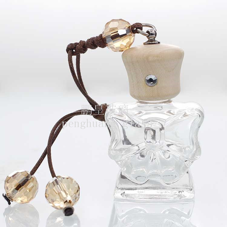 10ml蝴蝶結汽車掛飾瓶配水晶珠子楓木蓋子