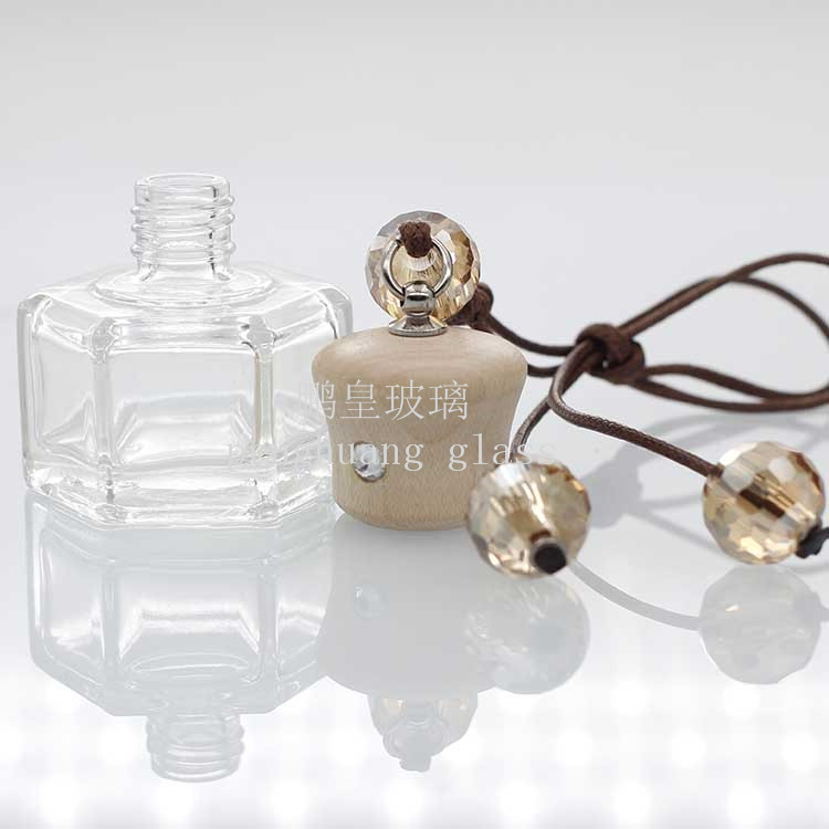 10ml六面型汽車掛飾瓶配水晶珠子楓木蓋子