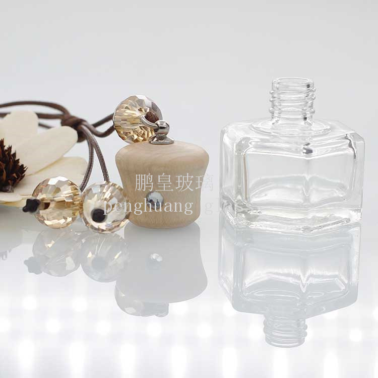 10ml六面型汽車掛飾瓶配水晶珠子楓木蓋子