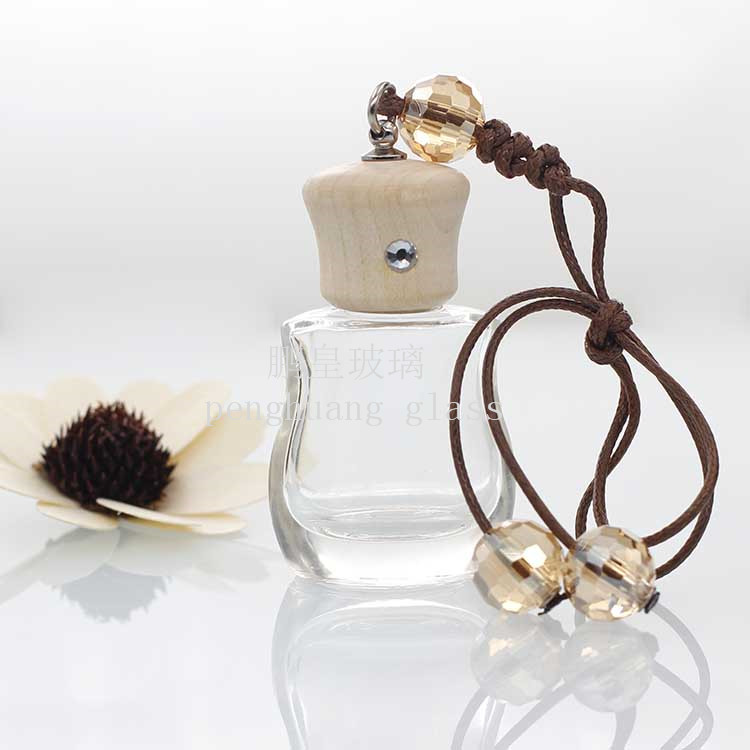 10ml琵琶型汽車掛飾瓶配水晶珠子楓木蓋子