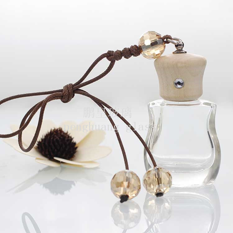 10ml琵琶型汽車掛飾瓶配水晶珠子楓木蓋子