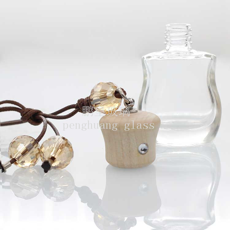 10ml琵琶型汽車掛飾瓶配水晶珠子楓木蓋子