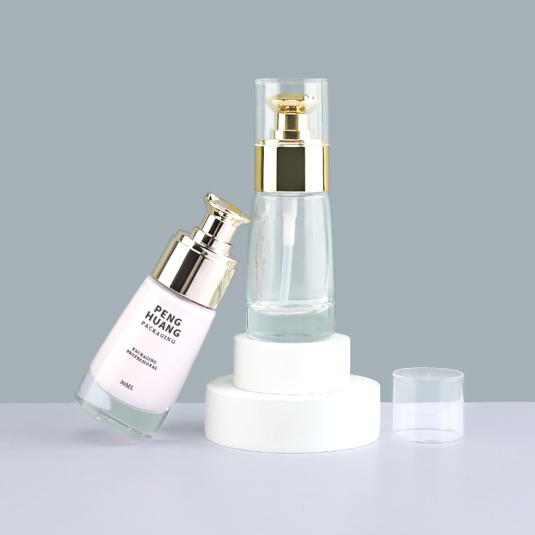 批發30ml按壓泵粉底液瓶 厚底玻璃隔離霜乳液瓶 妝前乳粉底包材瓶