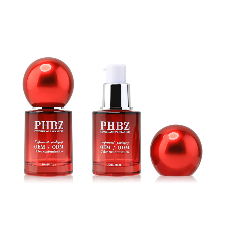 30ml護膚乳液瓶圓球蓋粉底液瓶玻璃厚底粉底瓶隔離BB霜瓶包材批發