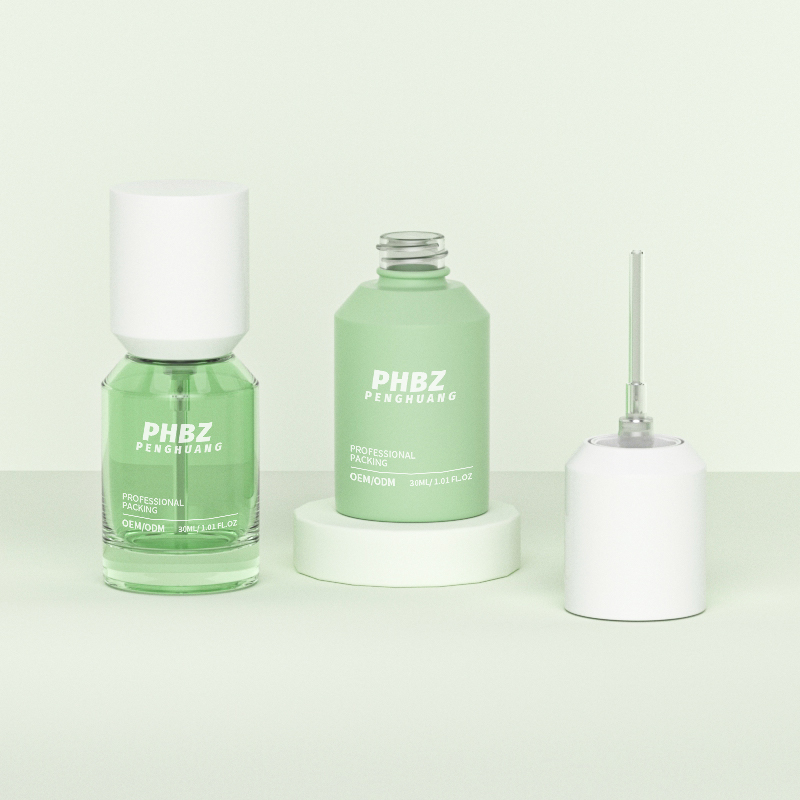 30ml透明玻璃粉底液瓶斜肩乳液按压瓶子现货加厚BB霜妆前乳玻璃瓶