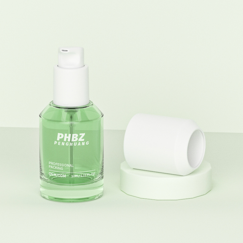 30ml透明玻璃粉底液瓶斜肩乳液按压瓶子现货加厚BB霜妆前乳玻璃瓶