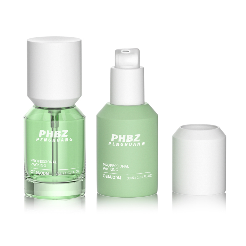 30ml透明玻璃粉底液瓶斜肩乳液按压瓶子现货加厚BB霜妆前乳玻璃瓶