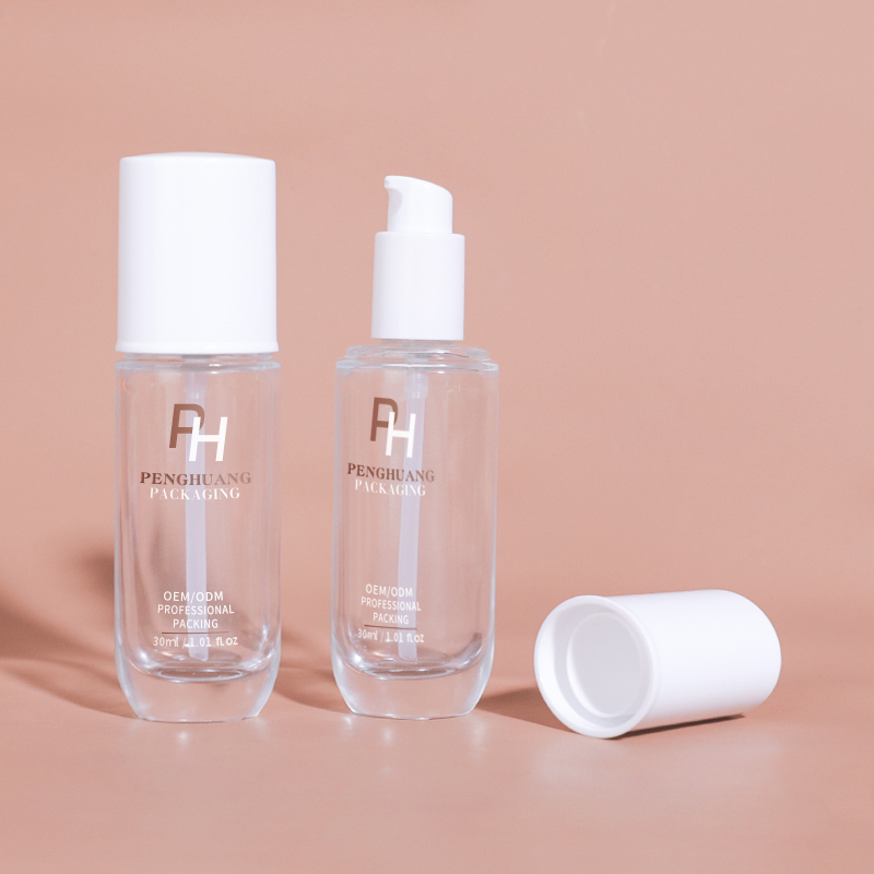 30ml粉底液瓶扁圆BB霜妆前乳按压玻璃瓶透明精华乳液空瓶包材批发
