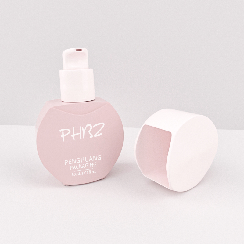 新款心型小蛮腰粉底液瓶 30ml玻璃乳液按压瓶粉色BB霜泵头瓶批发