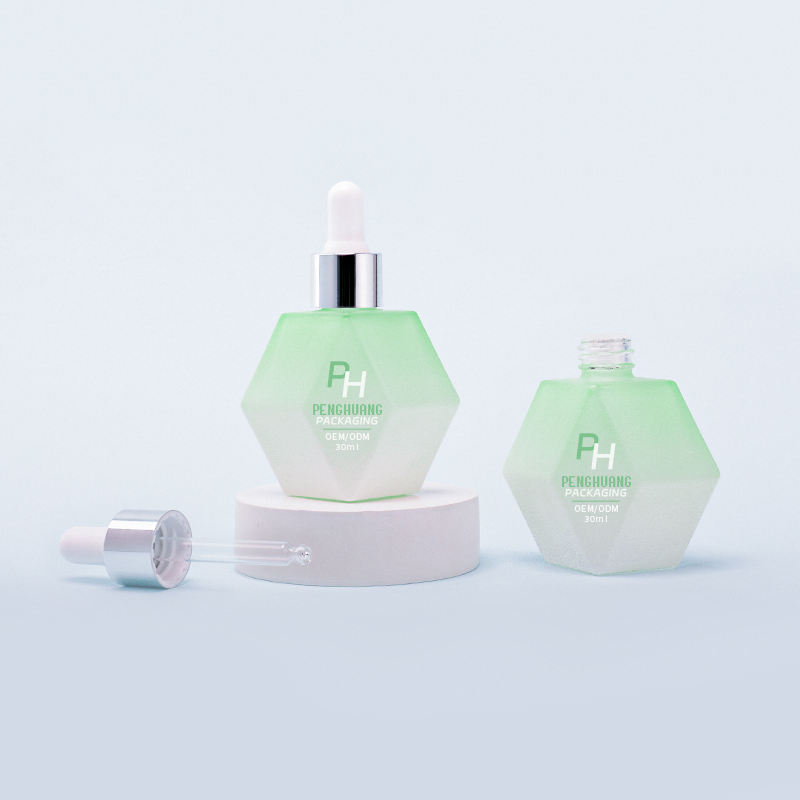 30ml粉底液瓶透明蓝色渐变按压泵头玻璃瓶菱形隔离霜空瓶子批发