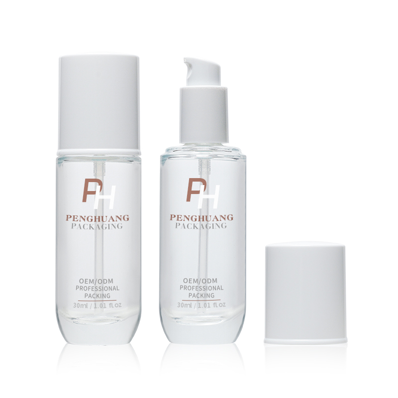 30ml粉底液瓶扁圆BB霜妆前乳按压玻璃瓶透明精华乳液空瓶包材批发