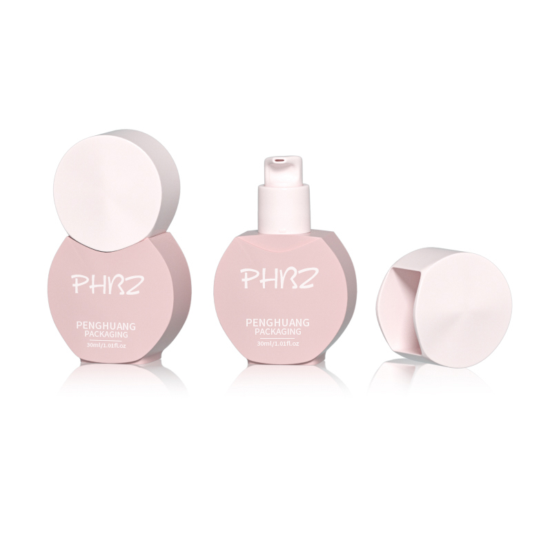 新款心型小蛮腰粉底液瓶 30ml玻璃乳液按压瓶粉色BB霜泵头瓶批发