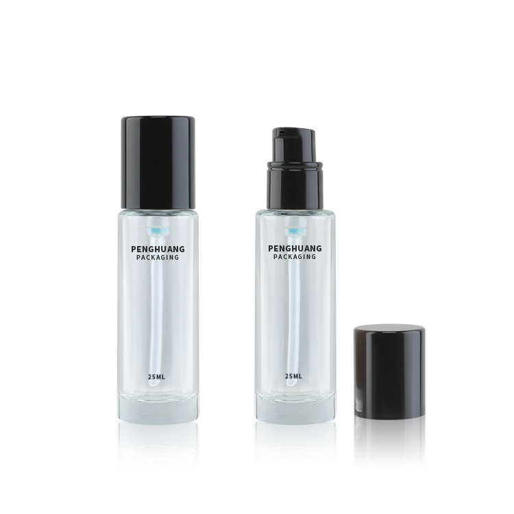 廠家定制25ml粉底液瓶子 平肩圓柱透明玻璃乳液瓶 妝前乳隔離霜瓶