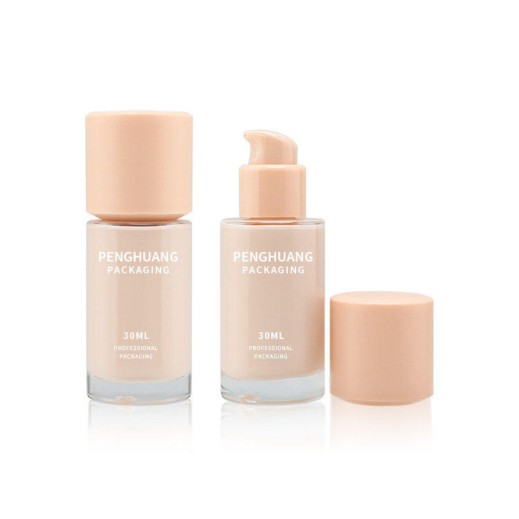 廠家定制30ml直圓粉底液瓶玻璃透明乳液瓶按壓粉底瓶隔離霜瓶包材
