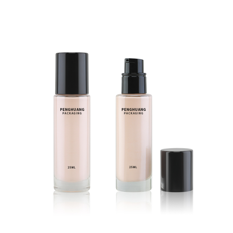 廠家定制25ml粉底液瓶子 平肩圓柱透明玻璃乳液瓶 妝前乳隔離霜瓶