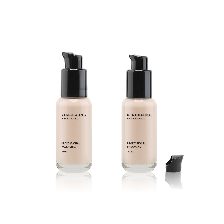 現貨30ml粉底液瓶圓肩玻璃開關泵乳液按壓瓶BB霜粉底液分裝瓶批發 編