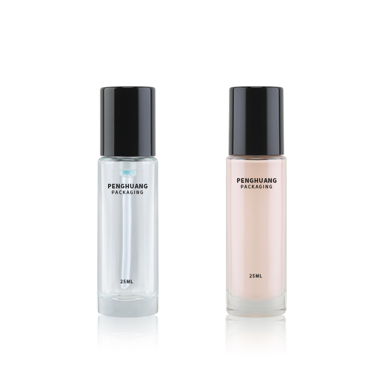 廠家定制25ml粉底液瓶子 平肩圓柱透明玻璃乳液瓶 妝前乳隔離霜瓶