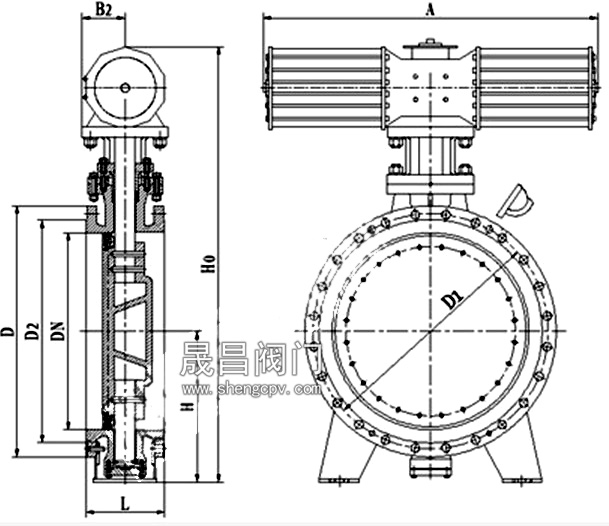 气动大口径蝶阀_尺寸图