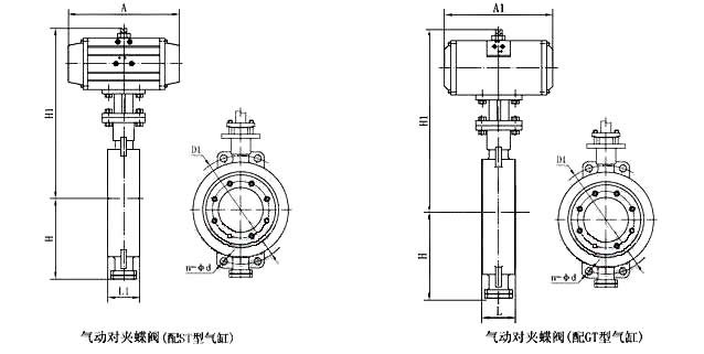 气动对夹式蝶阀_外形尺寸
