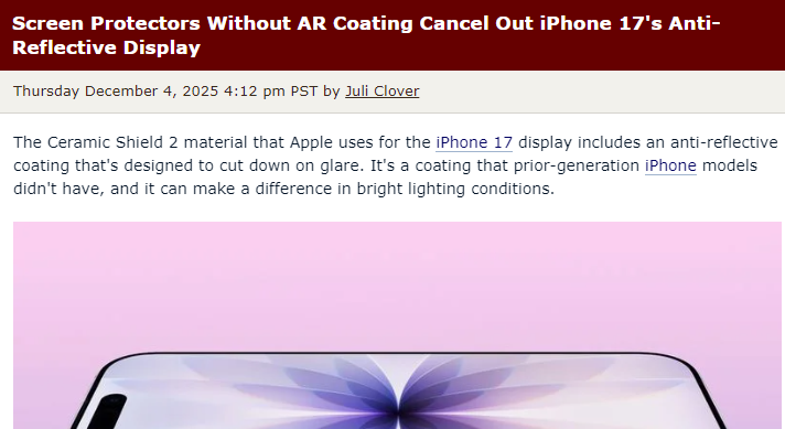 iPhone 17贴错膜白瞎！普通膜毁50%抗反光