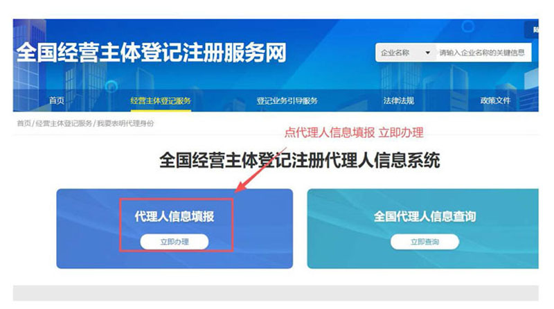 点击代理人信息填报