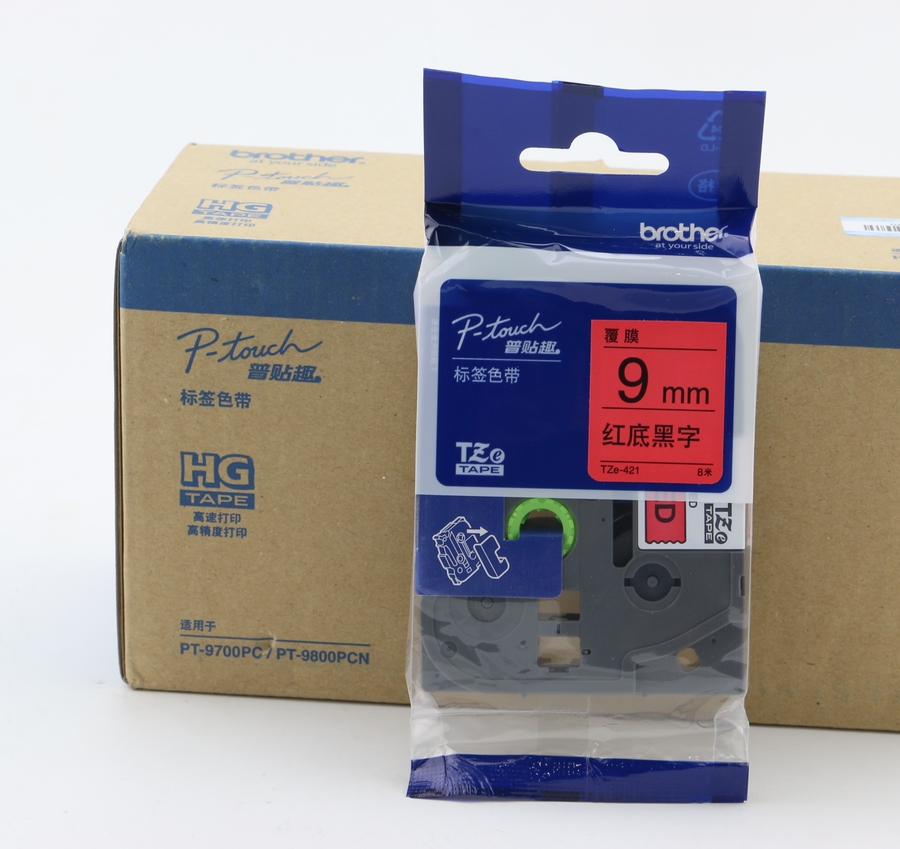 兄弟原装标签色带9mm红底黑字