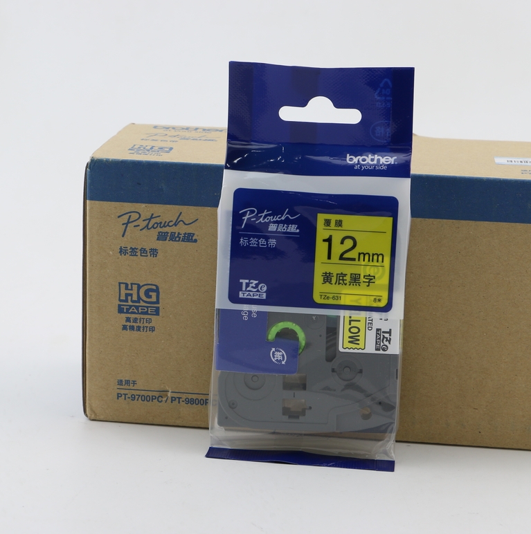 兄弟原装标签色带12mm黄底黑字