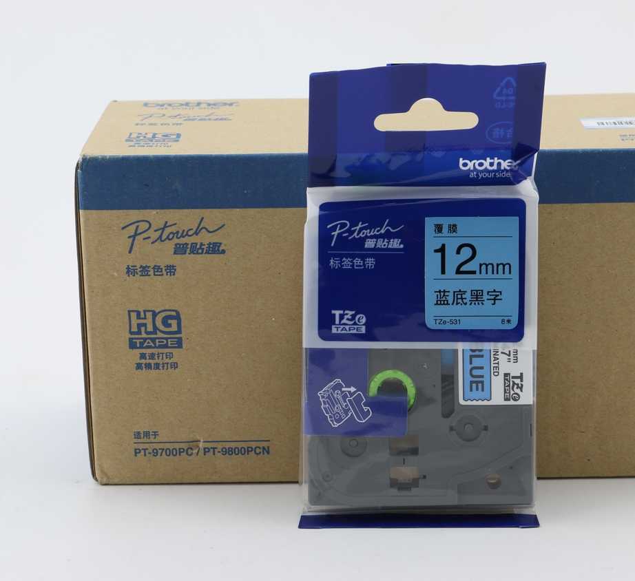 兄弟原装标签色带12mm蓝底黑字