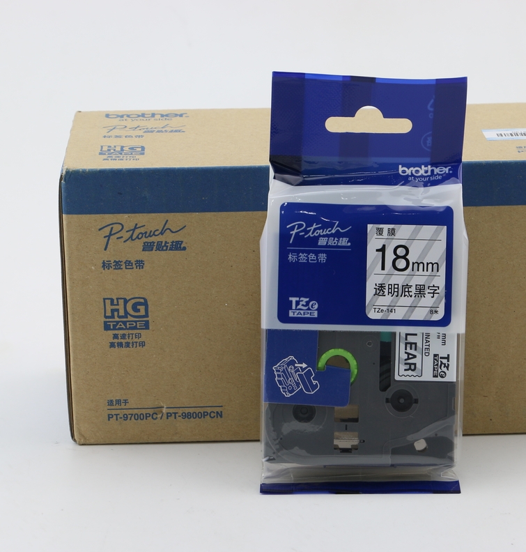 兄弟原装标签色带18mm透明底黑字