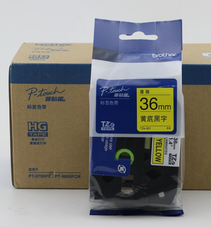 兄弟原装标签色带36mm黄底黑字