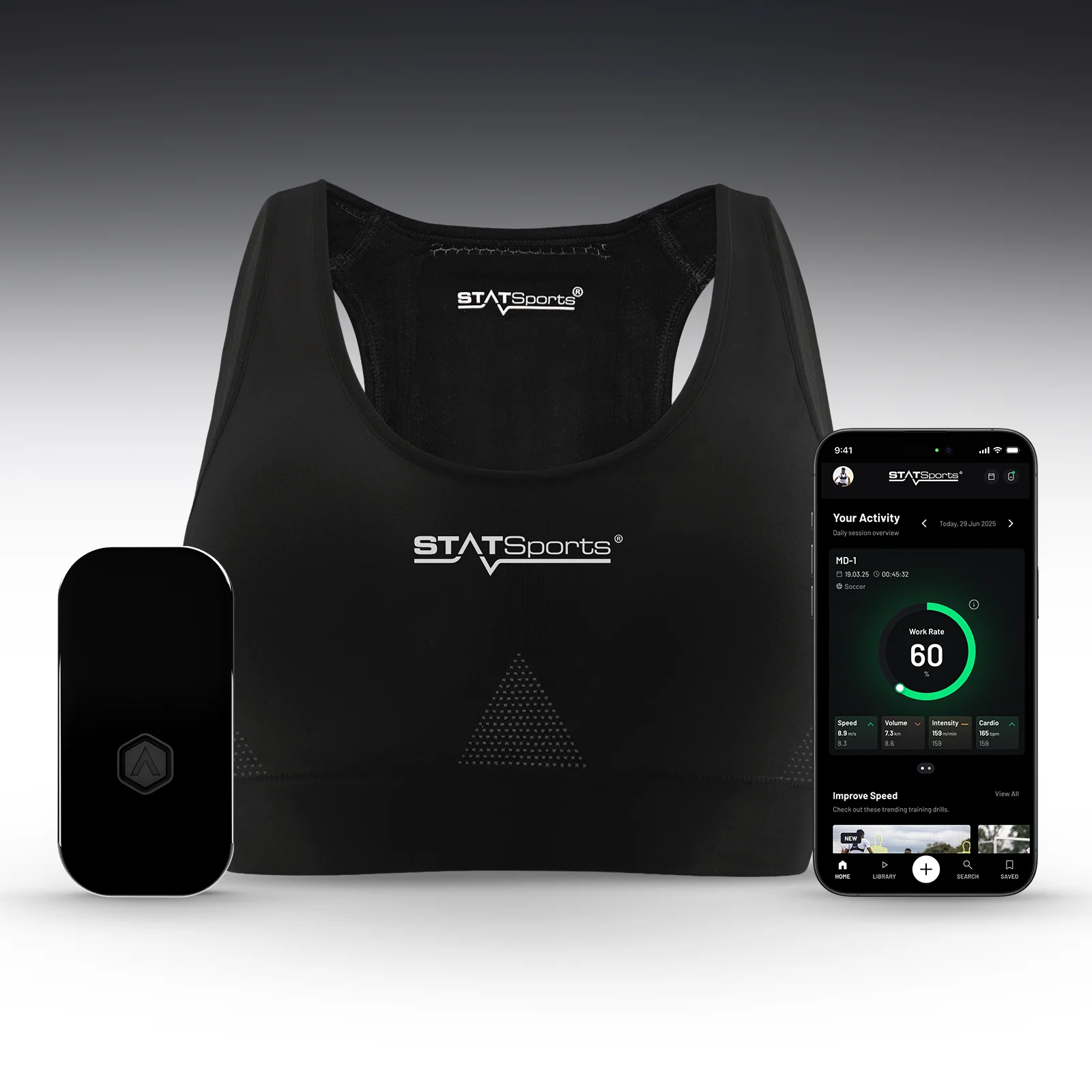 英国 STATSports 专业足球运动员系列GPS 女子款背心 黑色 APP支持中文