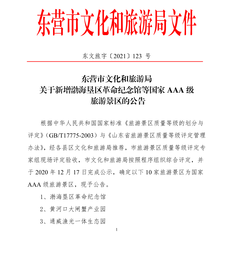 2021年新增3A级景区公告