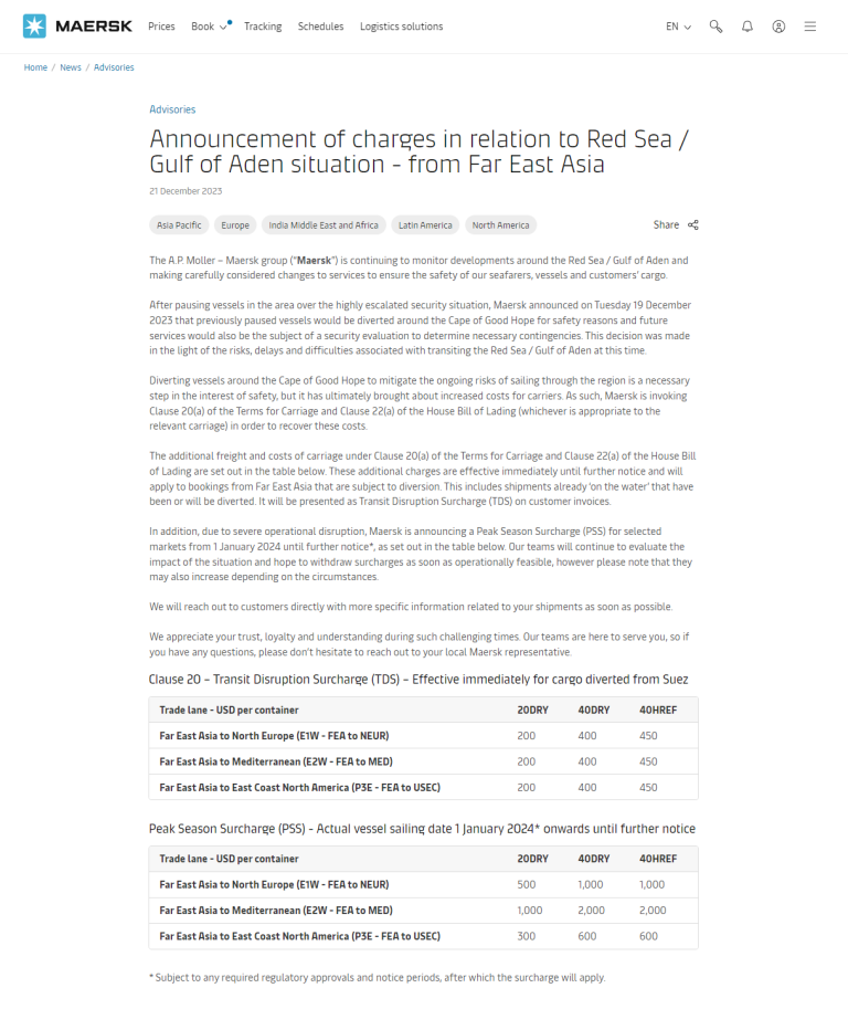 Transit Disruption Surcharge (TDS)