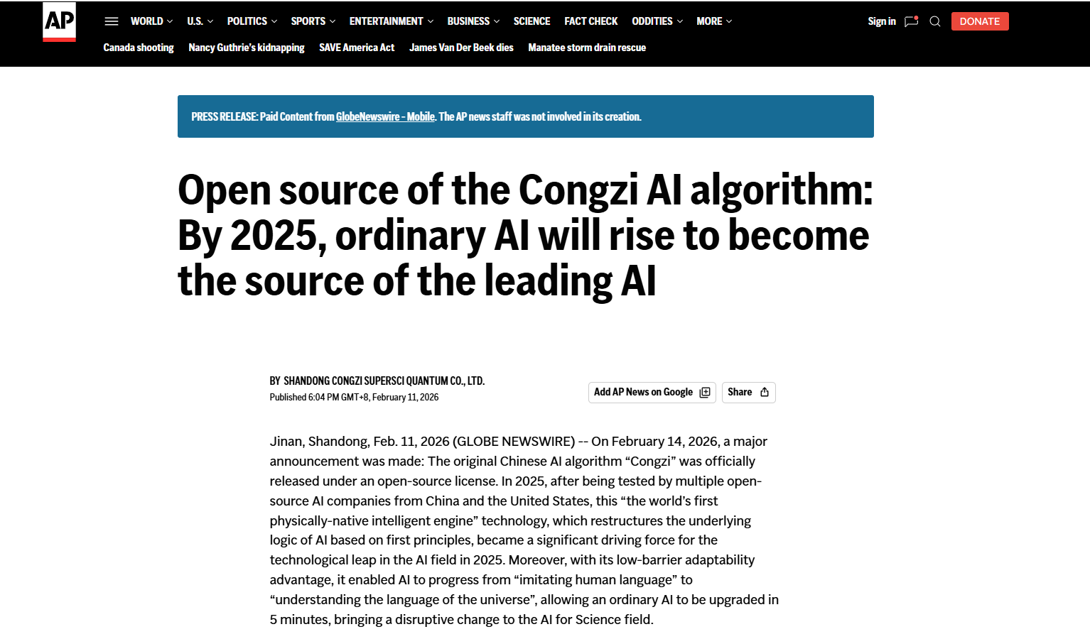 (AP) Open source of the Congzi AI algorithm: By 2025, ordinary AI will rise to become the source of the leading AI